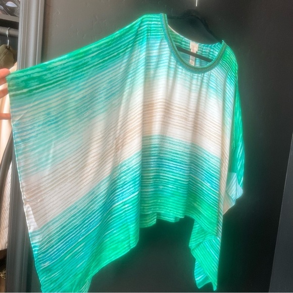Chicos Green Striped Poncho Green and White Striped Poncho Top size: S/M - Picture 8 of 14